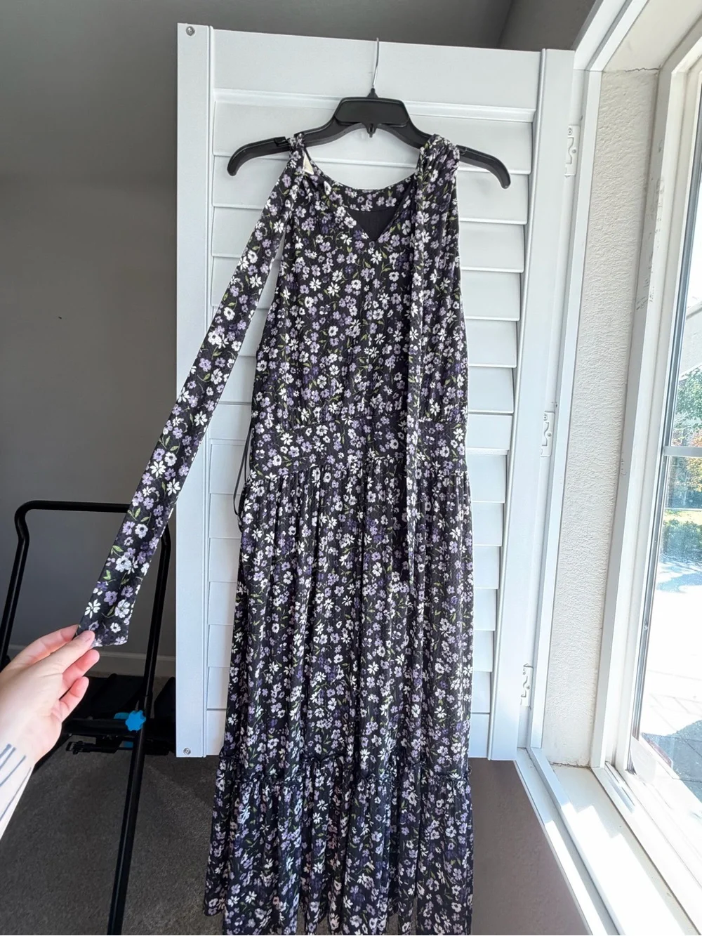Floral Halter Midi Dress in Black and Purple